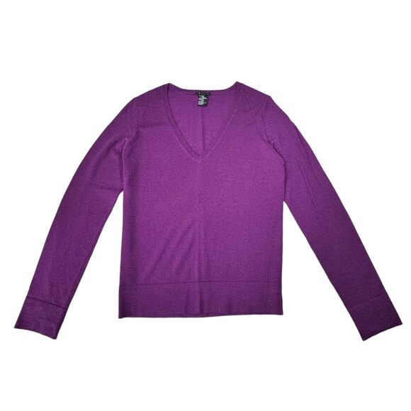 THEORY Wool Sweater Sz.M Fine Gauge Purple V-Neck Minimalist Career Classic - Picture 1 of 8